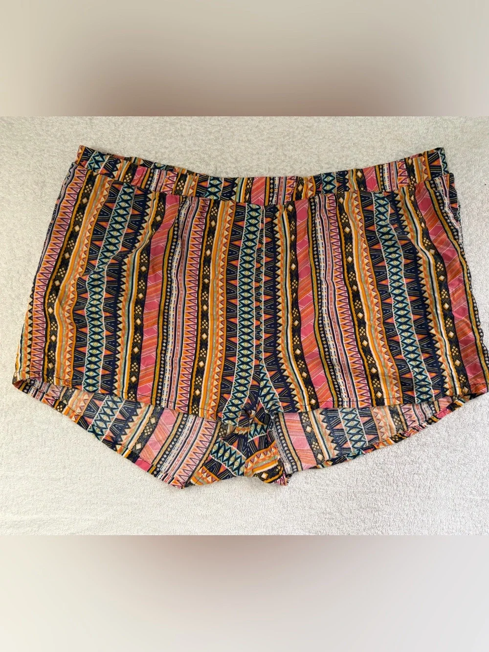 Full Circle Trends Boho Tribal Striped Aztec Pull-On Shorts Festival Goblincore